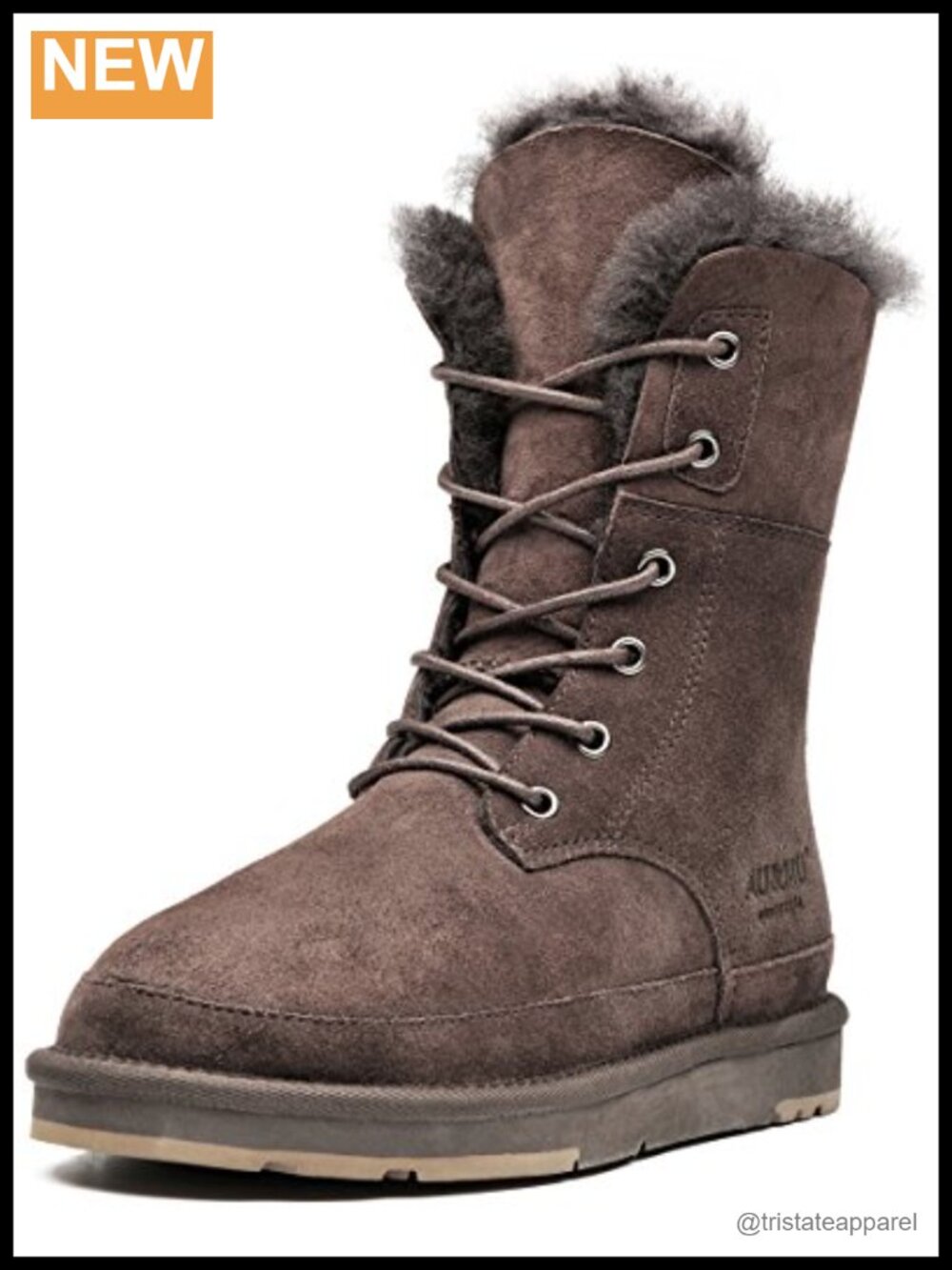 Women's Shearling Leather Snow Boots Lace Up Fur Winter Mid Calf